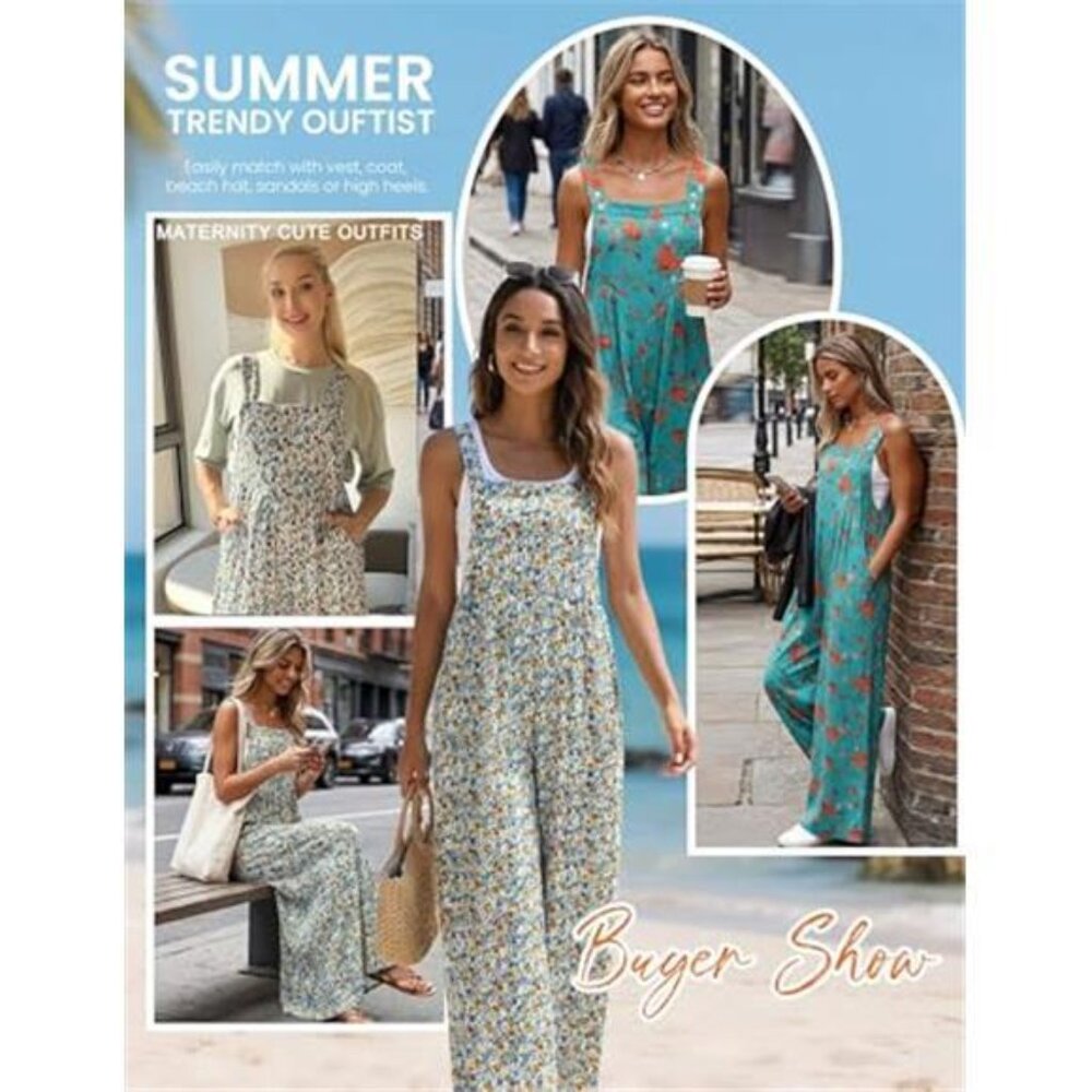 Women's Casual Overalls Loose Wide Leg Jumpsuit Summer Boho Baggy Romper - Picture 6 of 6